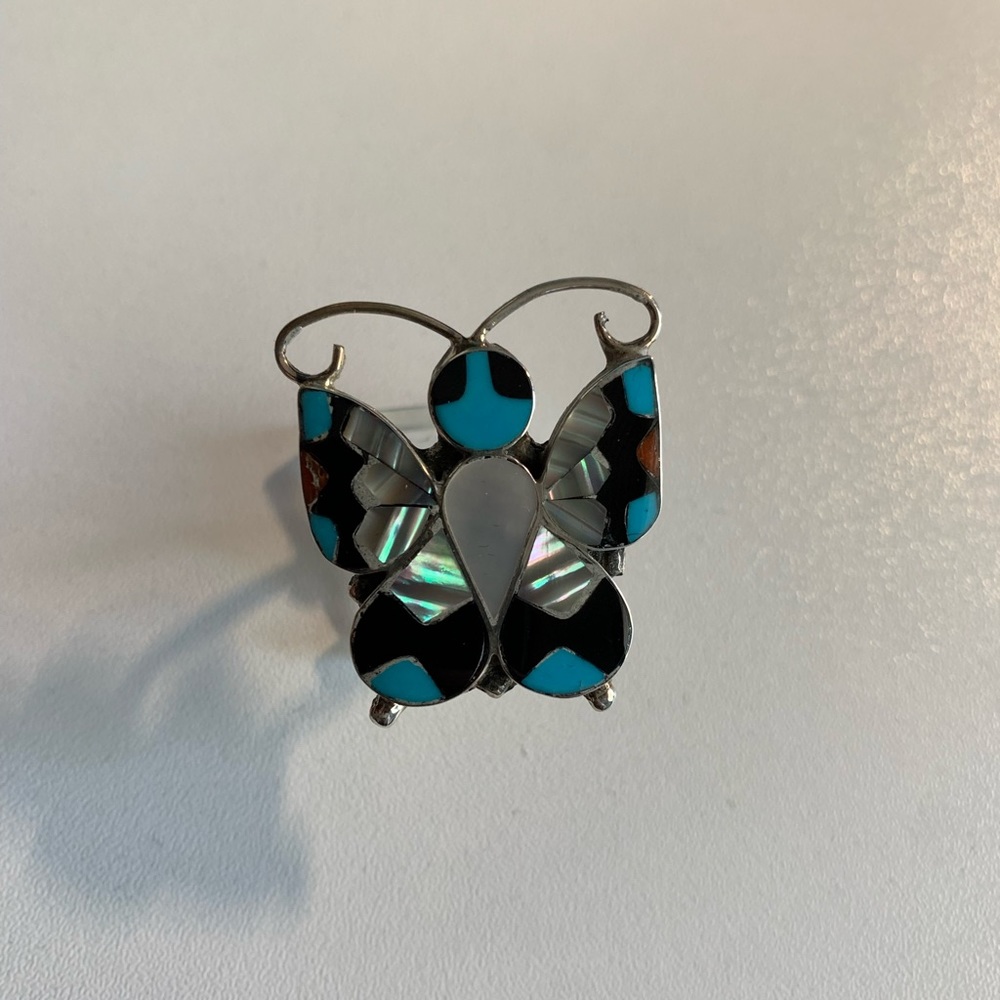 Zuni Sterling Silver Inlaid Turquoise Butterfly Ring